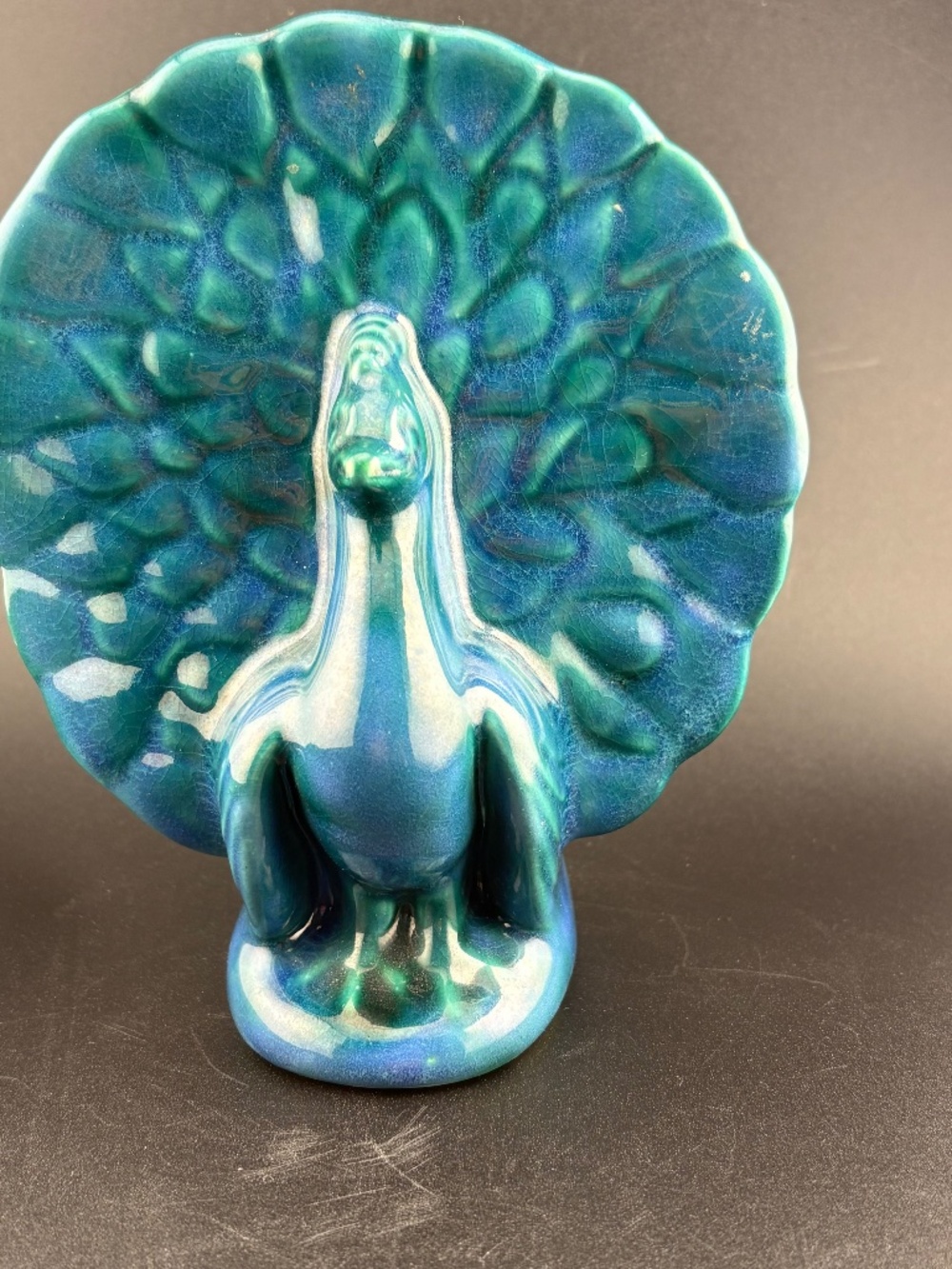Vintage McCoy Style Peacock Wall Pocket Planter Vase Blue Teal Glaze USA MCMBeau
